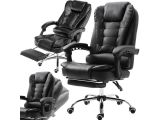 deux fauteuils de bureau en cuir noir et un fauteuil inclinable avec repose-pieds