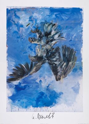 an image of a painting of a bird flying in the sky