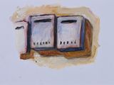 a painting of a toaster and a toaster on a table