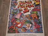 affiche du spectacle sous lumière noire mettant en scène des personnages de dessins animés sur un parquet