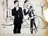 a drawing of a man and a woman standing next to each other