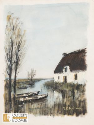 Jean-Pierre REMON (1928-2004) La Brière Huile sur papier sig…