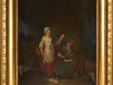 un tableau représentant une femme et deux hommes dans une pièce