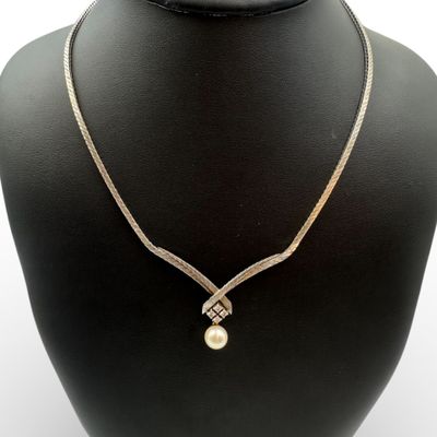 Collier en or gris (750) à maille serpent à chute rigide déc… - Photo 1