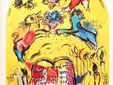 an image of a painting of birds flying over a bed