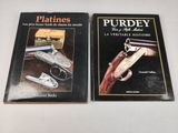 two books on a white table with a gun and a knife