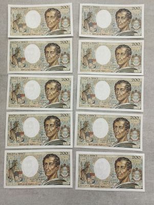 Lot de 10 billets de 200 francs Montesquieu 1985 E.037. - Photo 1