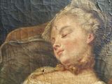 a painting of a woman sleeping in a chair