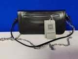 michael korsh black leather cross body bag with chain strap