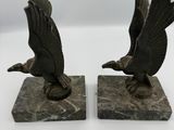 pair of antique bronze eagle bookends on marble bases