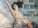 an old poster of a woman holding an american flag in her hand