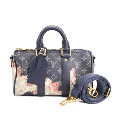 louis vuitton speedy bag with floral print and blue strap