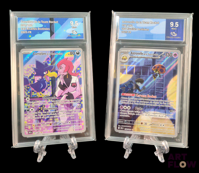 deux cartes Pokémon exposées sur un fond noir