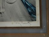 painting of a woman in a blue dress with a blue tail