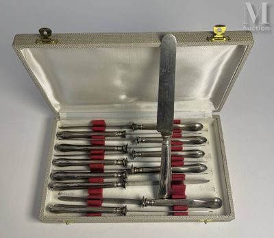 un étui en argent contenant un ensemble d'outils