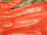 a picture of a painting of a flower on a red background