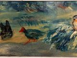 un tableau représentant un groupe de canards dans un champ