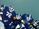a painting of a group of football players on the field