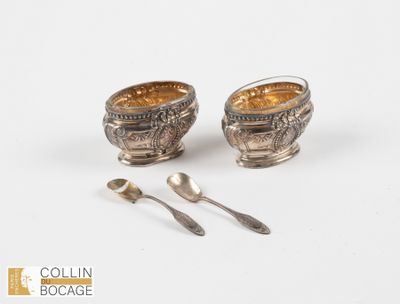 Paire de salerons, à décor de rubans et médaillons, argent v… - Photo 1