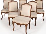 lot de six chaises de salle à manger en noyer, de style Louis XV