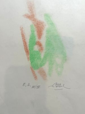 drawing of a person holding a tennis racquet on a sheet of paper