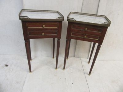 pair of antique mahogany bedside tables with mirrored tops
