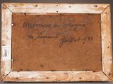 an old picture frame with writing on it and a brown background
