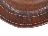 brown leather hat with stitching and stitching around the brimle