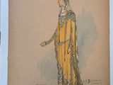 une image représentant le dessin d'une femme en robe jaune