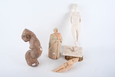 several pieces of art are displayed on a white surface