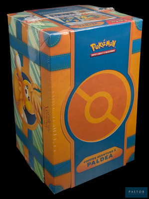 une boîte en carton sur laquelle figure l'image d'un personnage de Pokémon