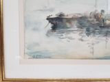 a picture of a painting of a boat in a body of water