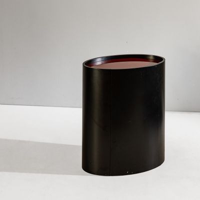 an image of a black vase sitting on a white surface