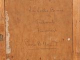 an old picture of a wooden frame with writing on it