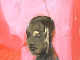 painting of a man in a black suit with a red background