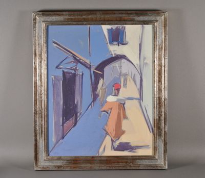 une image d'une peinture représentant une femme marchant dans une rue