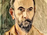 tableau représentant un homme barbu vêtu d'une chemise marron