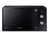 a close up of a black microwave oven on a white background