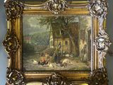 une image représentant un tableau accroché au mur et représentant une scène de vie à la ferme