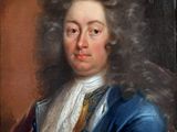 un tableau représentant un homme aux cheveux longs, vêtu d'un manteau bleu