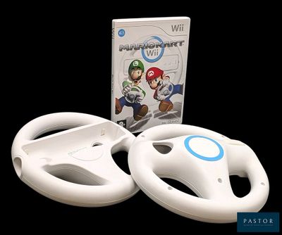 volant Nintendo Wii avec le jeu Mario Kart devant