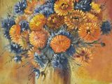une peinture de fleurs dans un vase sur une table