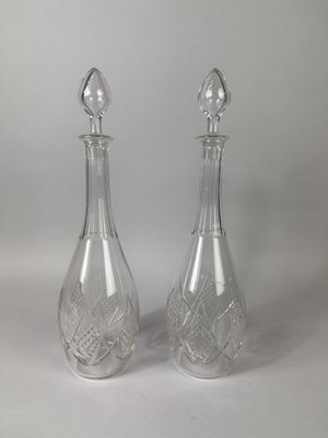 pair of cut crystal decanters