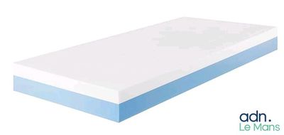a close up of a mattress on a white background with a blue border