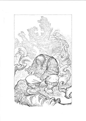 un dessin en noir et blanc représentant un homme et un chat