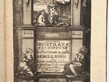 an old book with a drawing of a man sitting on a throne
