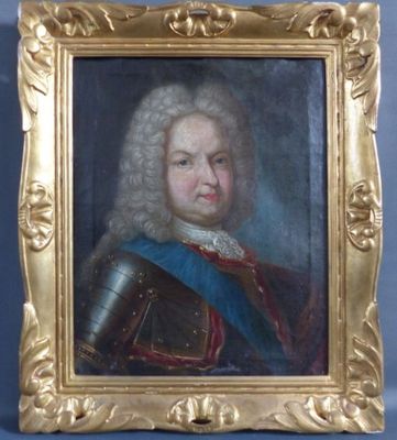 un vieux tableau représentant un homme en armure, dans un cadre doré