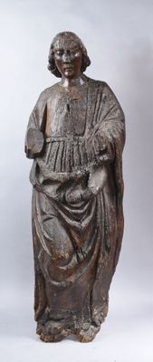 Saint Jean en chêne sculpté, dos creusé. Debout, le saint es… - Photo 1