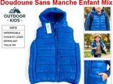 blue down filled vest with hoodie for boys and girls