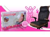 the massage chair is next to a box of massage products